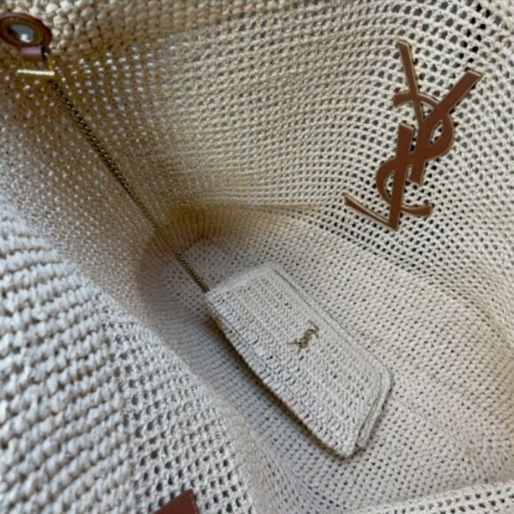 YSL RAFFIA TOTE handbag. ICARE IN RAFFIA NATUREL AND BROWN GOLD - Picture 6 of 8